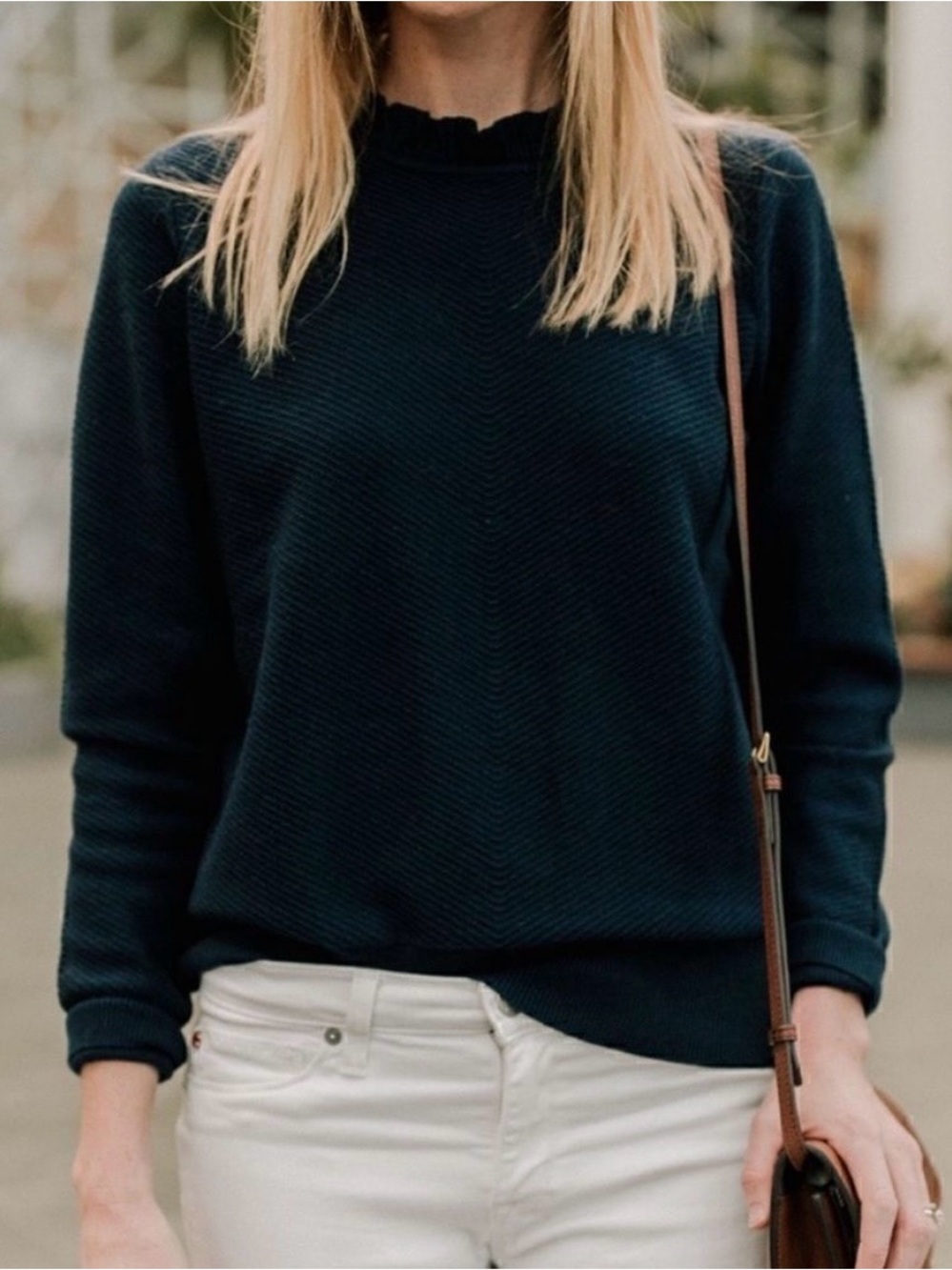 J. Crew black alpaca blend ruffle neck Sweater (Bin 090)